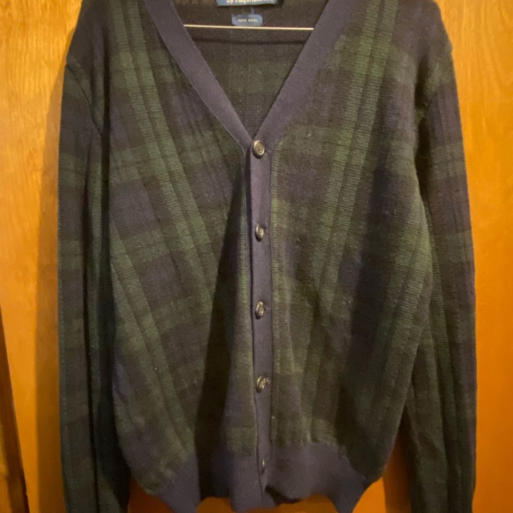 Ralph Lauren Black and Green Plaid Cardigan